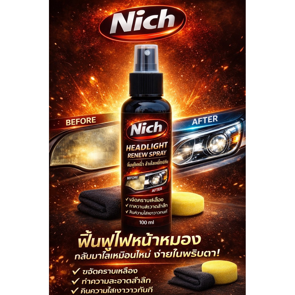 nichขัดไฟหน้ารถยนต์หายเหลือง