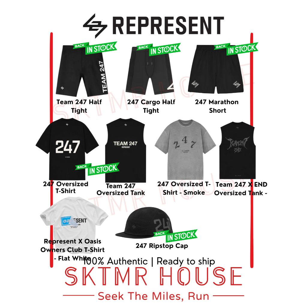 [พร้อมส่ง]  247 Represent T-Shirt | CAP | 2 in 1 | Half Tight | หมวก/รัดกล้ามเนื้อ/กางเกงวิ่ง