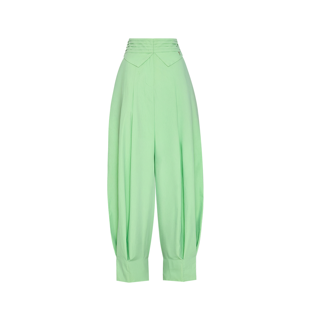 TandT - WHEELER GREEN PANTS - TUCK DETAILED ON WAIST HAREM PANTS กางเกงขายาวจับจีบทรงฮาเร็ม ผ้าคอตต้
