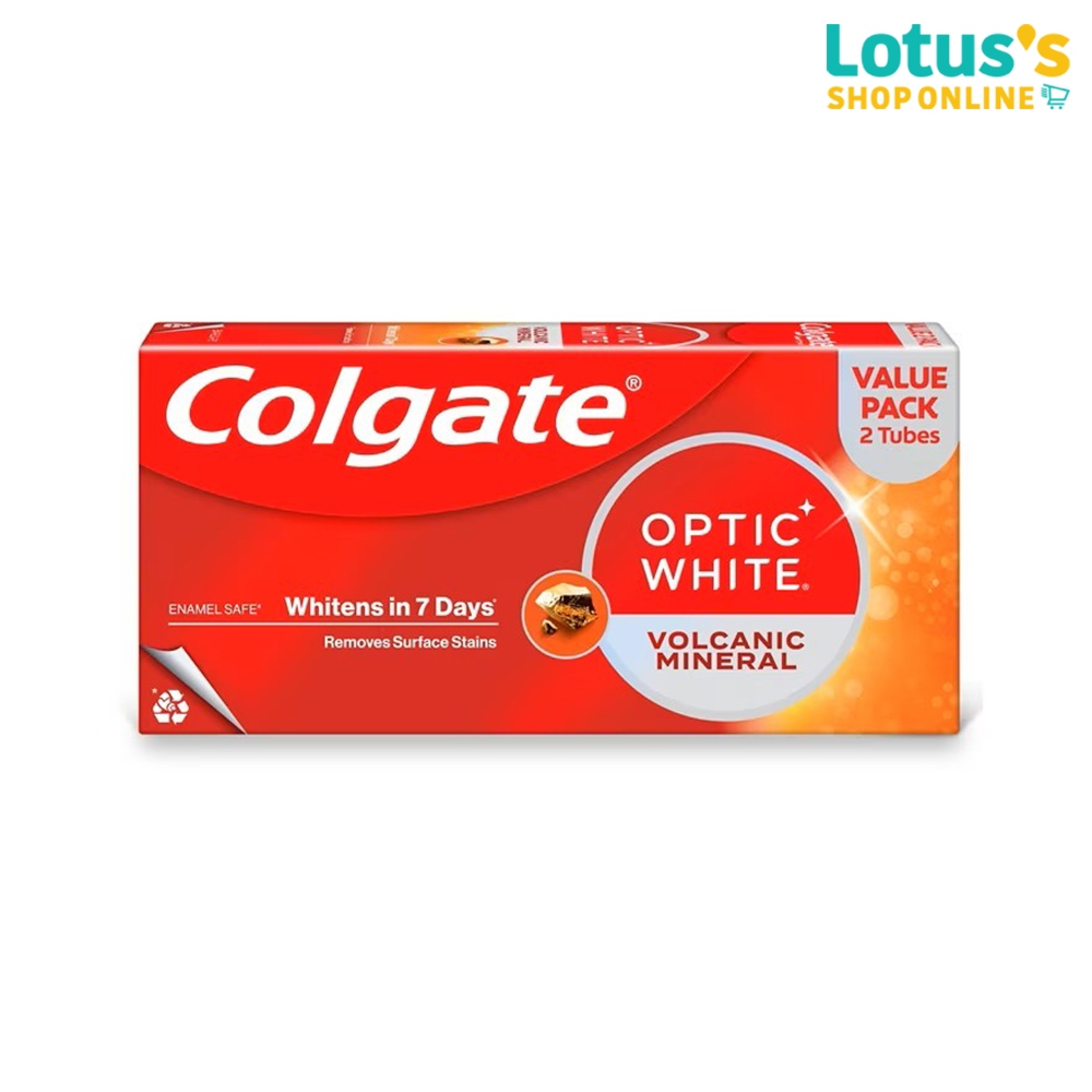 คอลเกต ยาสีฟัน ออพติกไวท์ โวเคนิค มิเนอรัล ขนาด 100 กรัม (แพ็คสุดคุ้ม X 2 หลอด) COLGATE OPTICWHITE VOLCANIC MINERAL100G.