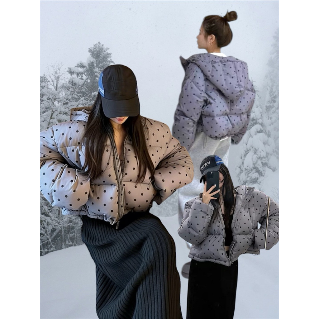 เสื้อ puffy jacket hoody ลาย pokadot