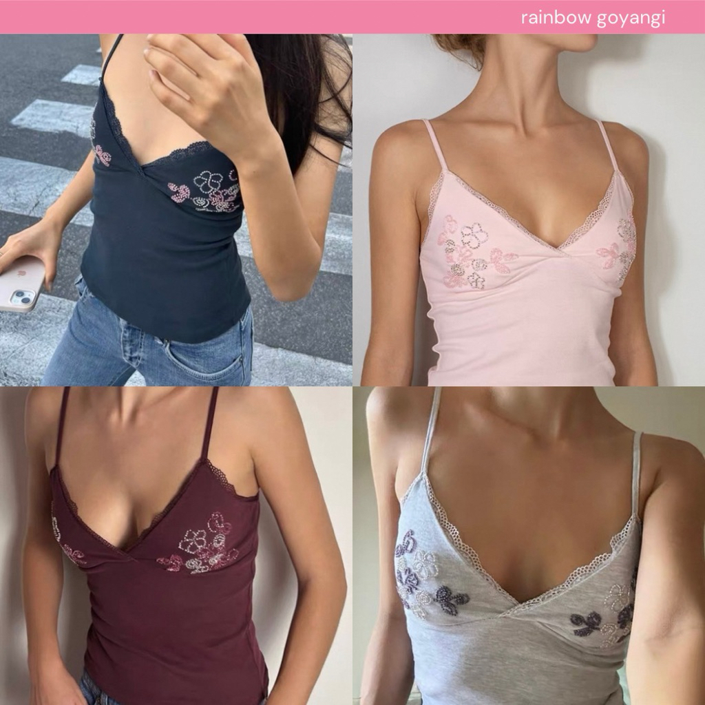พร้อมส่ง/pre | SUBDUED V Neck Slim Fit Lace Tee 🍑🐰