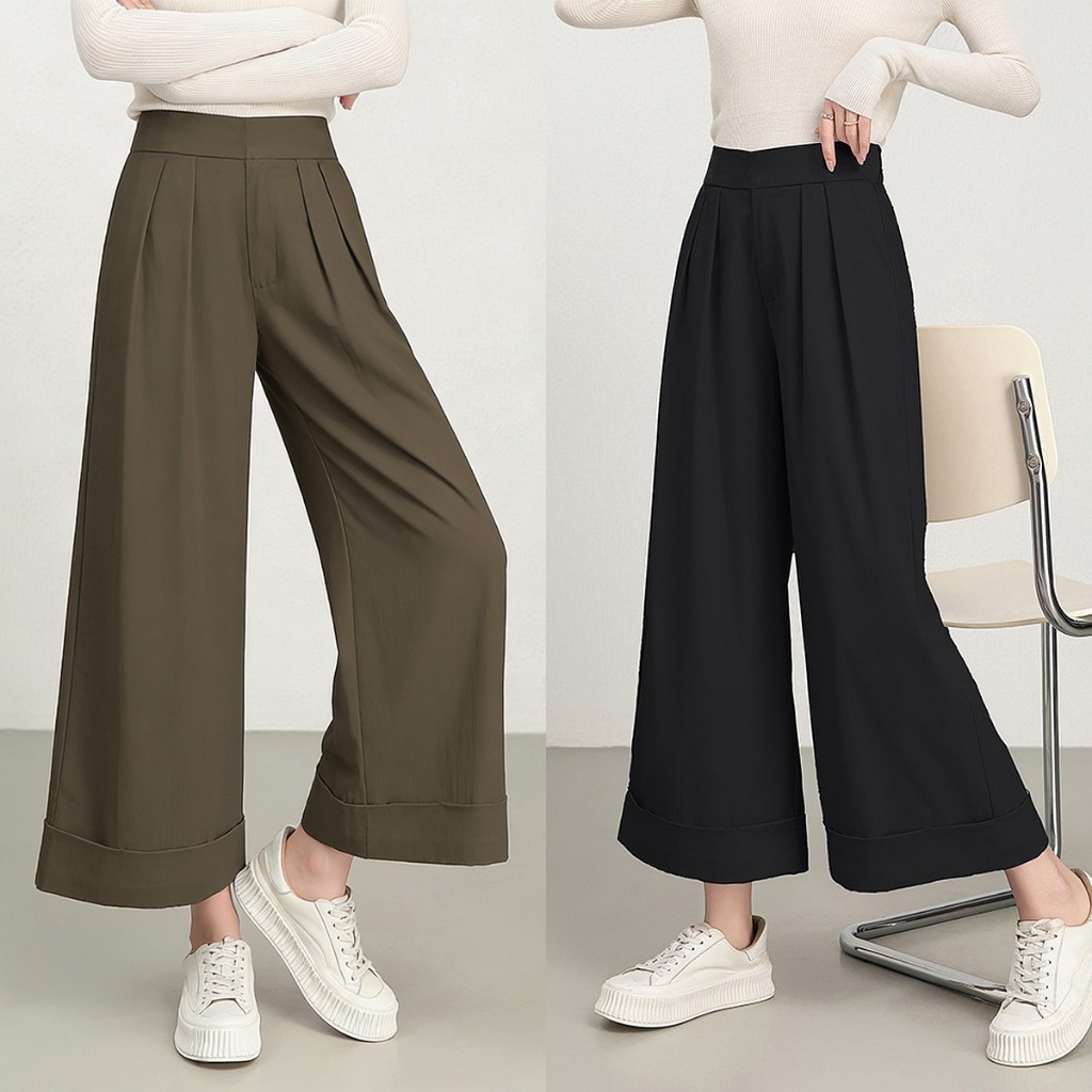 แบรนด์กางเกงผู้หญิง 9 ส่วน เอวสูง ผ้าทวิลล์คอตตอน สีดำและเขียว ขนาด S-2XL ใส่สบาย คุณภาพเคาน์เตอร์ ราคาถูก จัดส่งรวดเร็ว