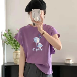 เสื้อแขนกุดลําลองทรงหลวมสไตล์เกาหลี สกรีนพิมพ์ลาย oversize เสื้อผ้าสาวอวบแฟชั่นฤดูร้อนใหม่ เสื้อยืดสวยๆผู้หญิงกําลังฮิต