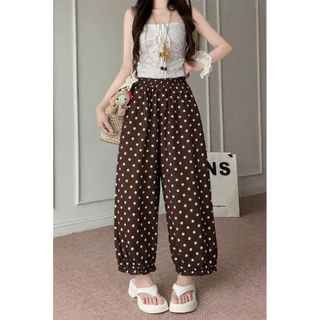 กางเกงบอลลูน ลายจุด Polkadot ขาระบาย (เอว 24-38) ผ้าเครปญี่ปุ่น ผ้านุ่มใส่สบาย