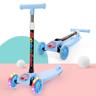 🛴สกู๊ตเตอร์เด็ก ล้อไฟ LED 3 ล้อ พับเก็บได้ ปรับระดับความสูงได้ เล่นสนุกปลอดภัยสำหรับเด็ก 3ระดับ Kids scooter