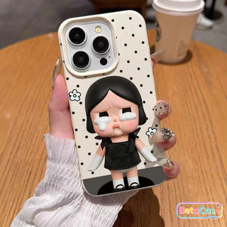 เคสไอโฟน ลายเด็กสาวปากบุ๋มร้องไห้ จุดโป้ลคดสีดำ น่ารัก Phone Case for iPhone 16 11 15 14 13 12 12pm 13pm 14plus 15plus