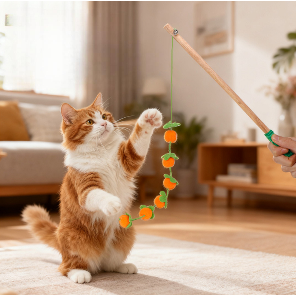 AL-1660 ของเล่นแมว Tomato Cat Teasing Stick ไม้ตกแมว แก้เหงา ปอมผลไม้น่ารัก คุณภาพดี พร้อมส่ง