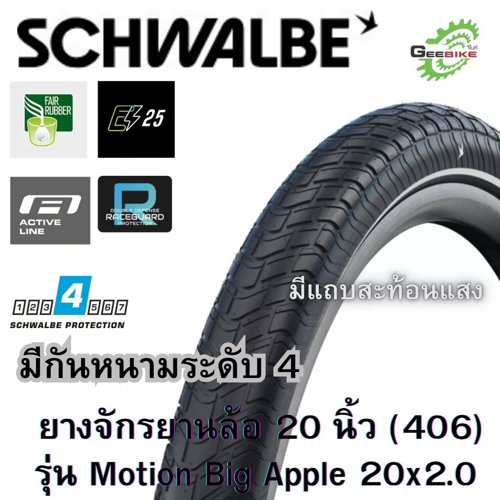 ยางนอก Schwalbe Motion Big Apple 20x2.0 นิ้ว 406 กันหนาL4 ขอบลวด ประกันศูนย์ไทย✨🚀