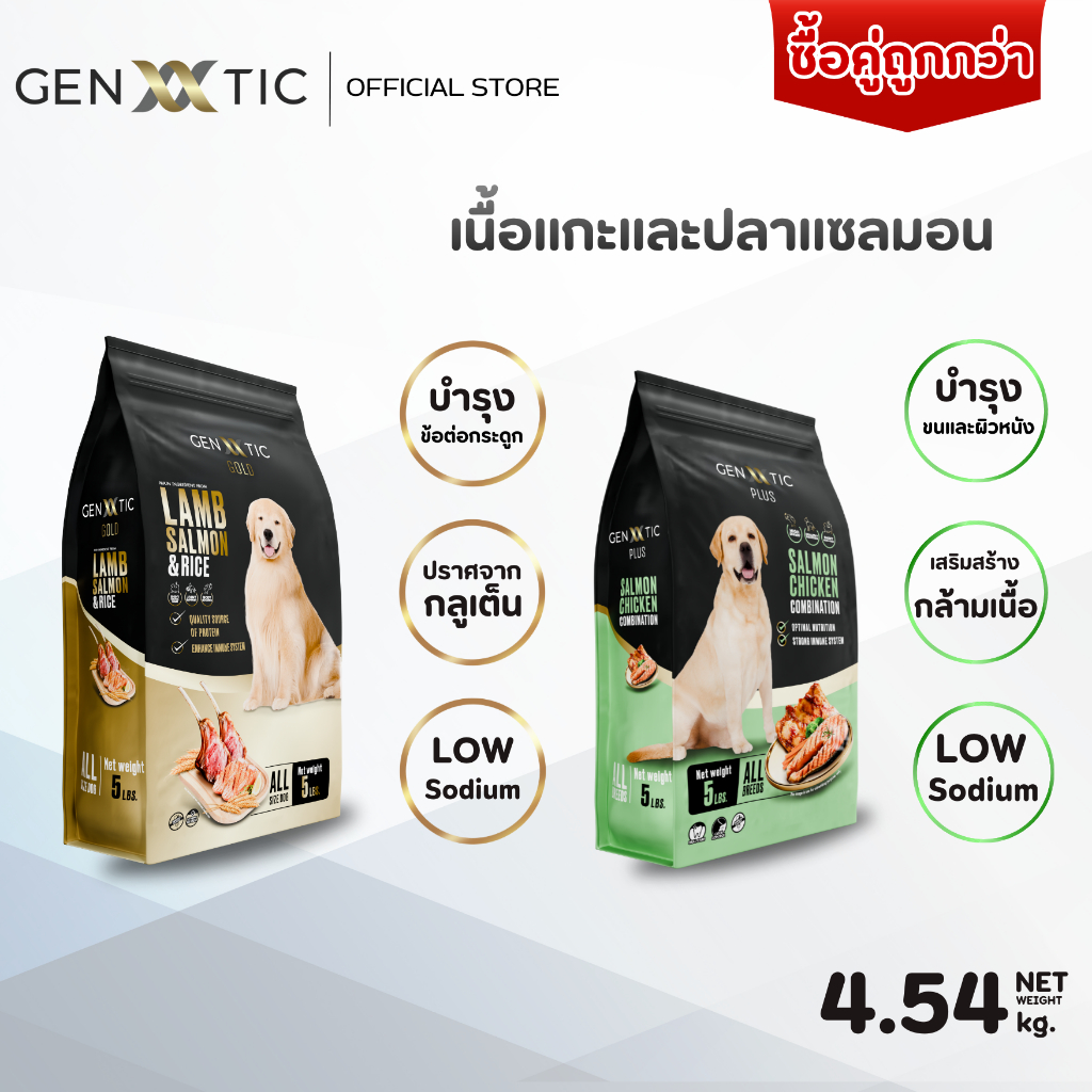 อาหารสุนัข Genetic  จับคู่ถูกกว่า สูตร Gold และ สูตร Plus เกรดพรีเมียม ขนาด 2.27Kg.