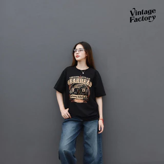 Vintage Factory (พร้อมส่ง) เสื้อยืด GEARHEAD FRONT - ผ้า Cotton100% ซิลค์สกรีนติดแน่นทนนาน