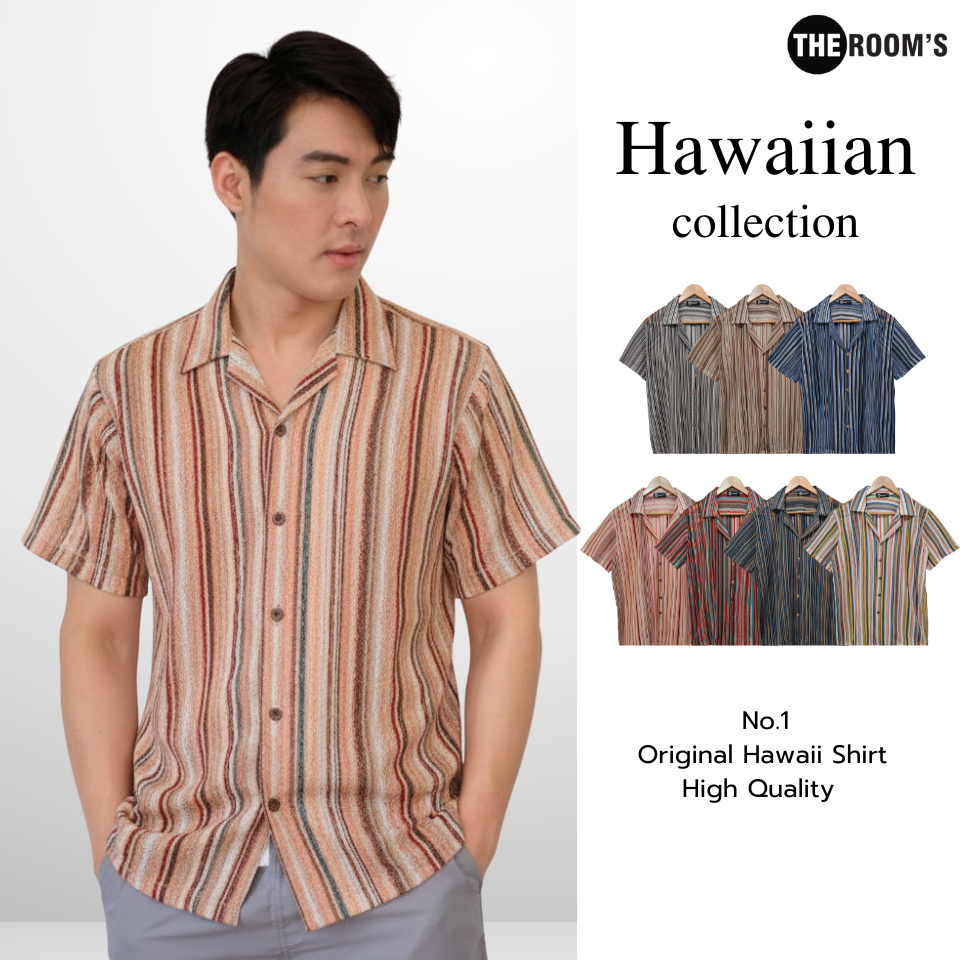 THE ROOM'S - เดอะรูม เสื้อฮาวาย เสื้อเชิ้ตแขนสั้น ผ้าโนวาเอล ไม่ต้องรีด ใส่แล้วเย็นสบาย สไตล์ ผ้าตาข่าย