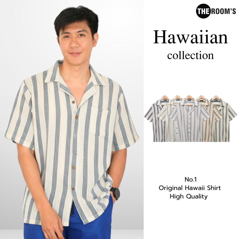 THE ROOM'S - เดอะรูม เสื้อฮาวาย เสื้อเชิ้ตแขนสั้น ผ้าทอ ผ้าคาเว่นซ์ ไม่ต้องรีด ผ้านุ่ม ระบายอากาศดี