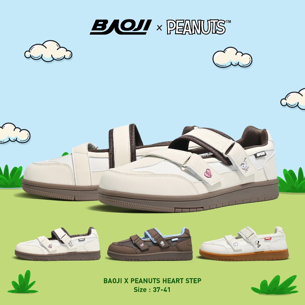 BAOJI บาโอจิ รองเท้าผ้าใบ ทรง MARY JANE ผู้หญิง รุ่น BAOJIxPEANUTS HEART STEP ลายลิขสิทธิ์แท้สนูปี้ (DPW-SP03)