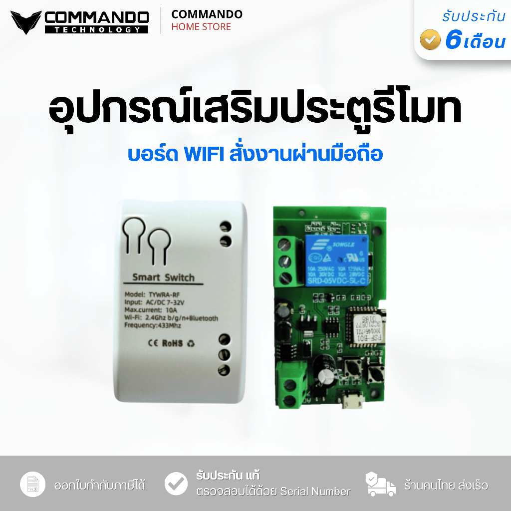 บอร์ด WiFi รองรับแอป Ewelink Tuya สั่งงานเปิดปิดผ่านมือถือ ใช้งานกับมอเตอร์ประตูรีโมท