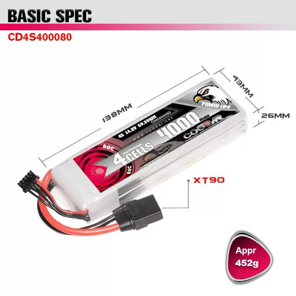 CODDAR Lipo 4s 14.8V 4000mAh 80c