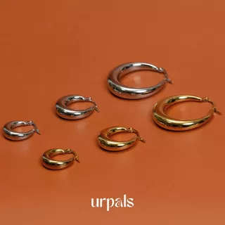 URPALS ต่างหูห่วง ต่างหูสายฝอ Stainless ชุบทอง 18K คุณภาพสูง ใส่อาบน้ำ ออกกำลังกายได้