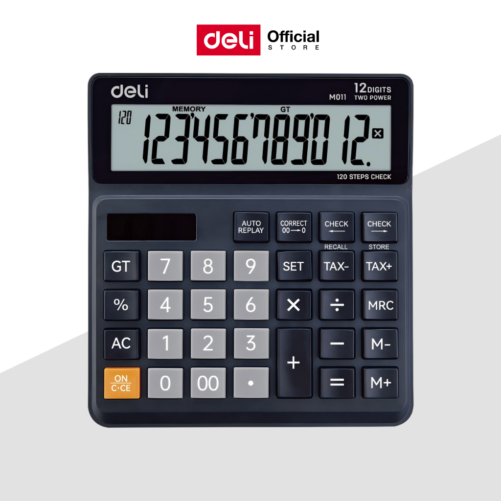 เครื่องคิดเลข 12 หลัก Deli แบบตั้งโต๊ะ พกพาได้ ปุ่มกดพลาสติก ทนทาน รับประกัน 3 ปี Calculator