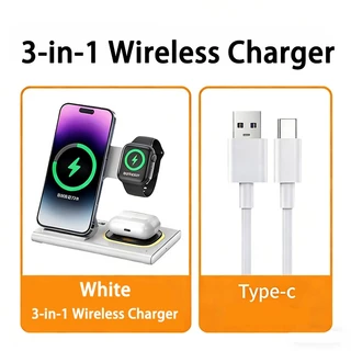 แท่นชาร์จ 3-in-1 สำหรับ iPhone และ Apple Watch พร้อมไฟกลางคืน ชาร์จไร้สาย 15W สีขาว / สีดำ