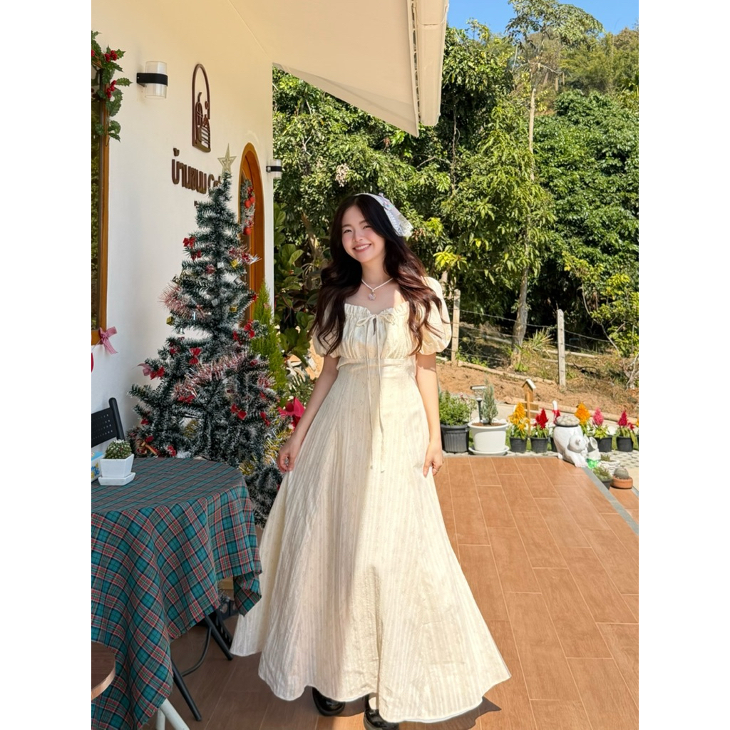 ส่งจากไทย ยาว 47 นิ้วsasuna dress เดรสยาวผ้าคอตตอลนุ่มนิ่ม มีซับทั้งตัว ผ้าดีมากกก มีเชือกตรงเอวปรับตามสัดส่วน