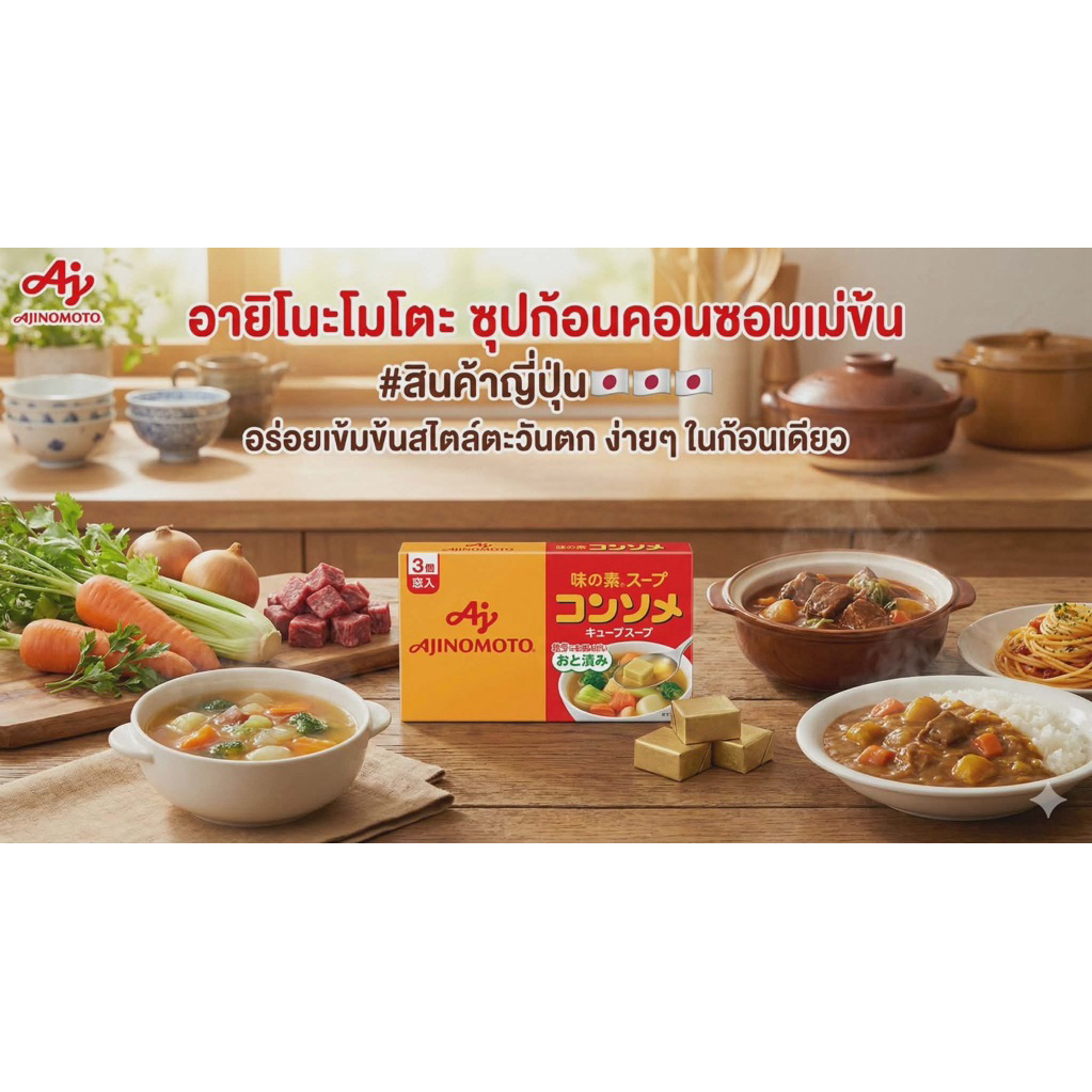 อายิโนะโมโตะ ซุปก้อนคอนซอมเม่ข้นสำหรับทำซุป Ajinomoto บรรจุกล่องละ 7 ก้อน🇯🇵