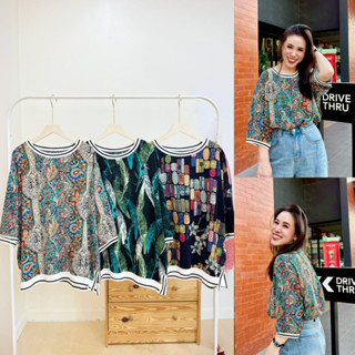 Lynlalin เสื้อคอกลม (Free size) ผ้าชีฟองนาโน ดีเทลพิมพ์ลายสี…