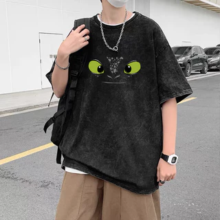 (ผ้าฝ้าย 100%)Luvoro oversize unisex เนื้อผ้านุ่มระบายแขนสั้น T-shirt สีดำและสีขาว เสื้อยืดทูโทน เสื้อยืดแขนสั้น C1403
