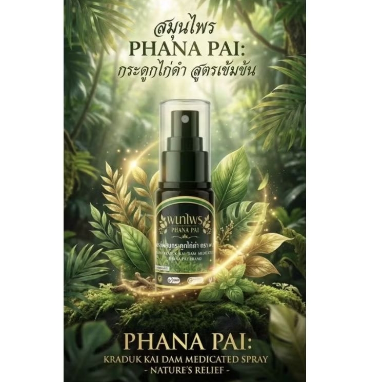 พนาไพร (Phana Pai) สเปรย์กระดูกไก่ดำ เข้มข้น แก้ปวดลึก ออฟฟิศซินโดรม ปวดข้อ เส้นตึง ซึมไวไม่เหนียว