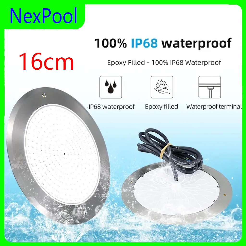 NexPool 16cm Ultra Thin Swimming Pool Lamp Hole Free Underwater Light 304 Stainless Steel Pool Light