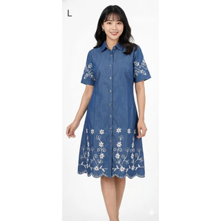 ชุดเดรสยีนส์ ทรงหลวม สำหรับผู้หญิง #เดรสยีนส์แขนยาว#เดรสคอปก#เชิ้ตเดรส งานปัก