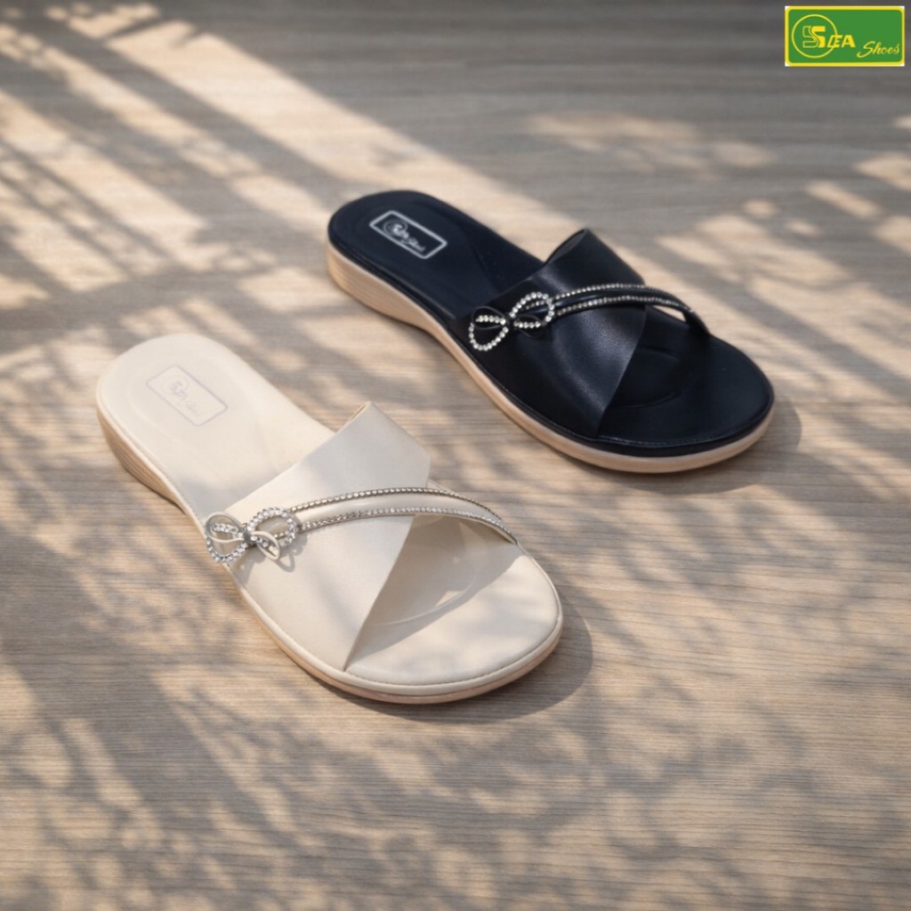 SEA Shoes(ซีชูส์) 9566-021 รองเท้าผู้หญิง แตะสวมส้นแบน หน้ากว้าง ใส่สบาย