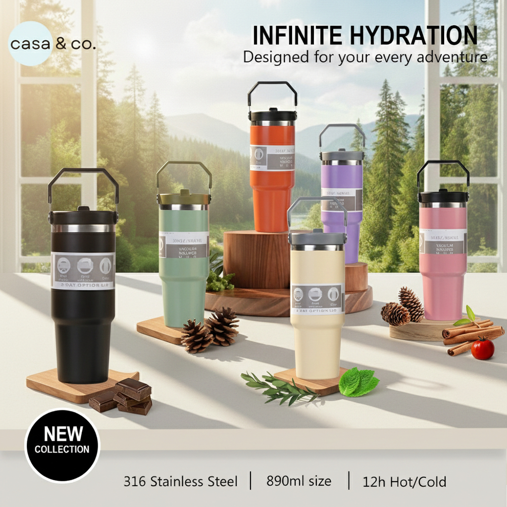 890ml ขวดน้ำเก็บอุณหภูมิ แก้วเก็บความเย็น ความร้อน ใส่เครื่องดื่ม น้ำ | casa & co.