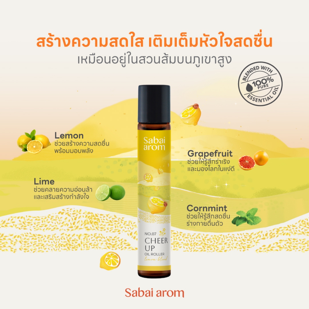 Sabaiarom NO.7 Cheer Up ลูกกลิ้งน้ำมันหอมระเหย Essential Oil Roller 8ml. เพิ่มความสดใส ผ่อนคลาย กลิ่นซิตรัส ราคา ถูกที่สุด ดีลบีเคเค แกลเลอรีภาพที่ 2