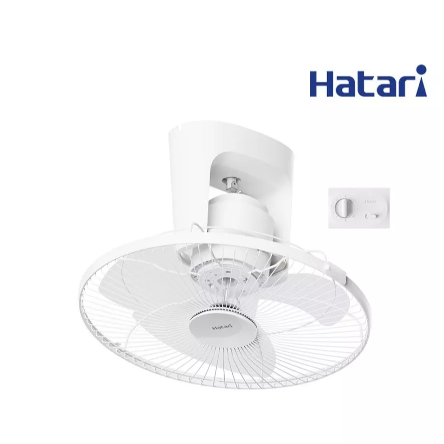 รุ่นใหม่  HATARI พัดลมติดเพดาน 16 นิ้ว รุ่น   C16M1(S)  ควบคุมการส่าย HT-C16M7 (S) สีขาว พัดลม โคจร 