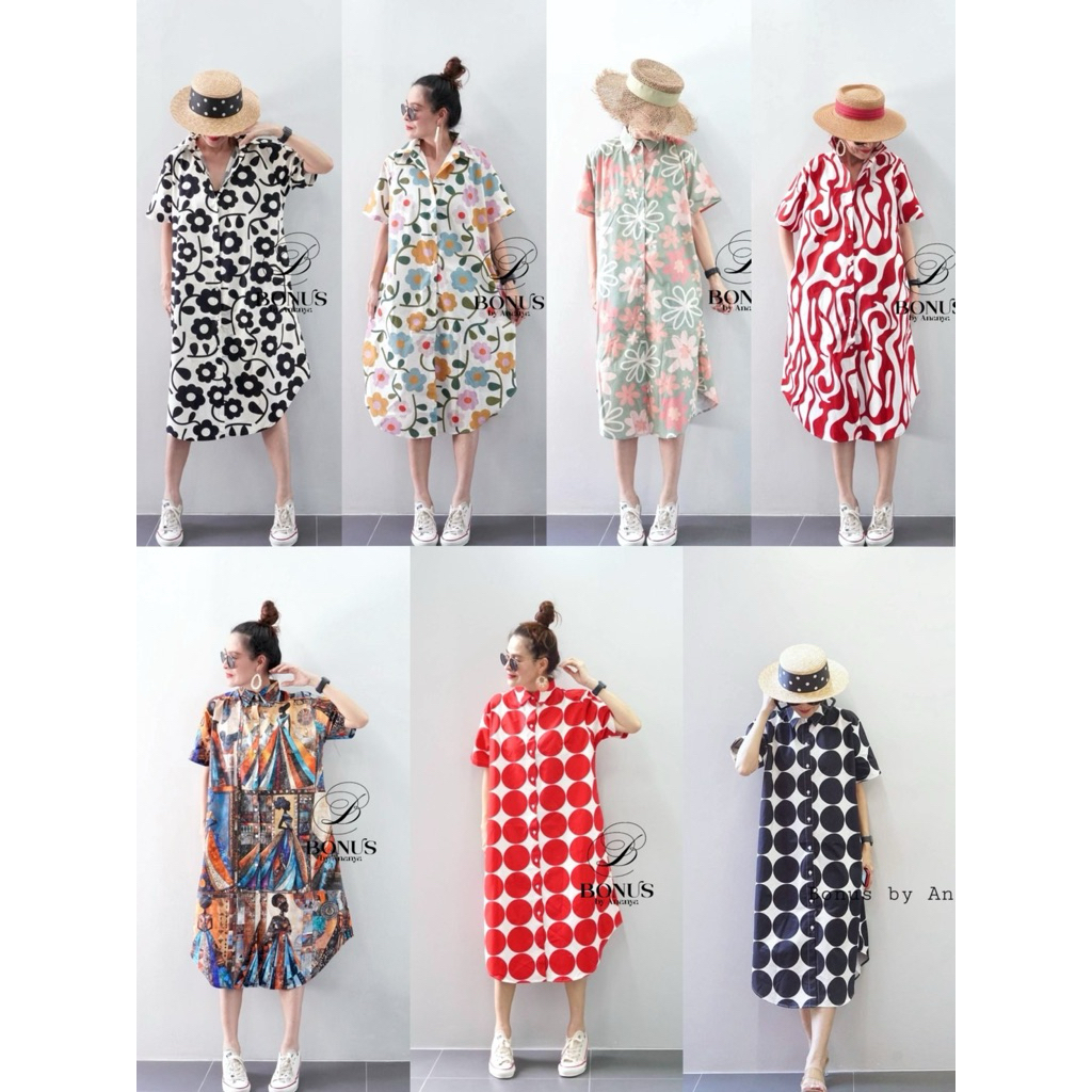 🏷ป้ายBonus by Ananya  ‼️ชุดเดรสปกเชิ้ตแขนสั้นชายโค้ง กระดุมหน้าทั้งตัว ผ้าคอตตอนญี่ปุ่น