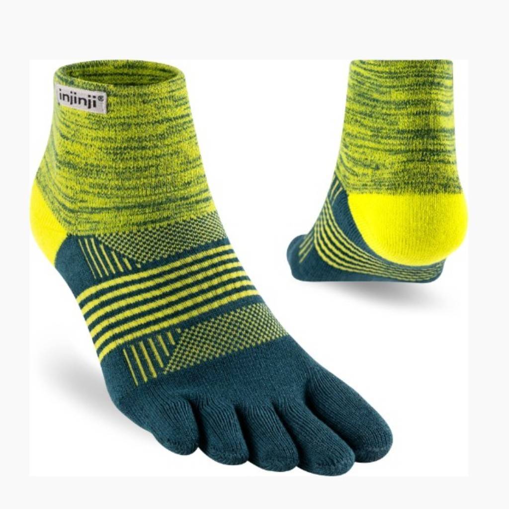 INJINJI ถุงเท้าวิ่งแยกนิ้ว ผู้หญิง กีฬากลางแจ้ง WMN TRAIL MW MINI CREW FIREFLY รุ่นเทรล ยาวหุ้มตาตุ่ม สีเขียว ของแท้