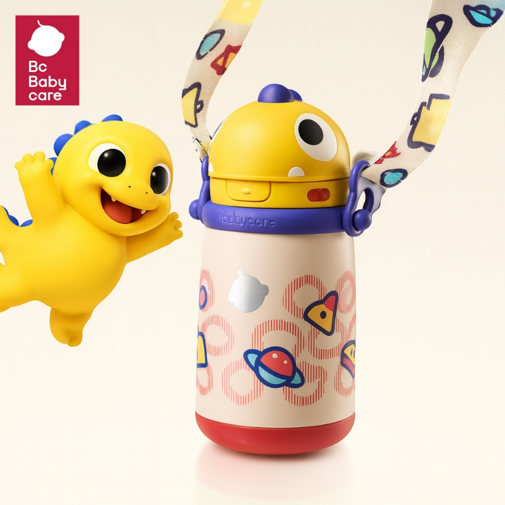 BabyCare แก้วน้ำไดโนเสาร์ แก้วหัดดื่มเด็ก ขวดน้ำเด็กมีสายสะพาย ขวดน้ำเด็ก แก้วน้ำเด็กมีหลอดไม่หก | BC Babycare Thailand