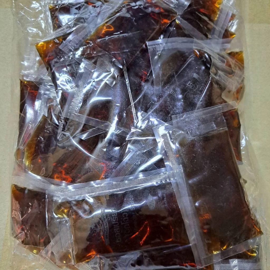 ซอสเปรี้ยวจิ๊กโฉ่วแบบซอง12มล.x50ซองต่อแพคBlack Vinegar Sauce Sachet 12ml.x 50 Sachet Chinese Gyoza Dim Sum Dipping Sauce