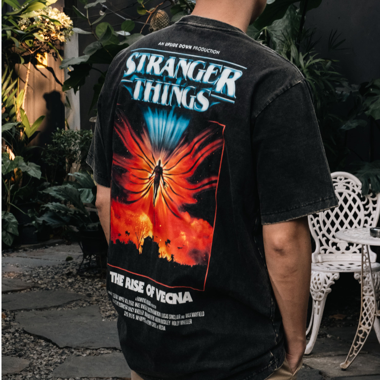 era-won เสื้อยืดเอราวอนแขนสั้น T-Shirt Oversize สกรีน era-won x stranger things สี Black Rock (ดำฟอก)