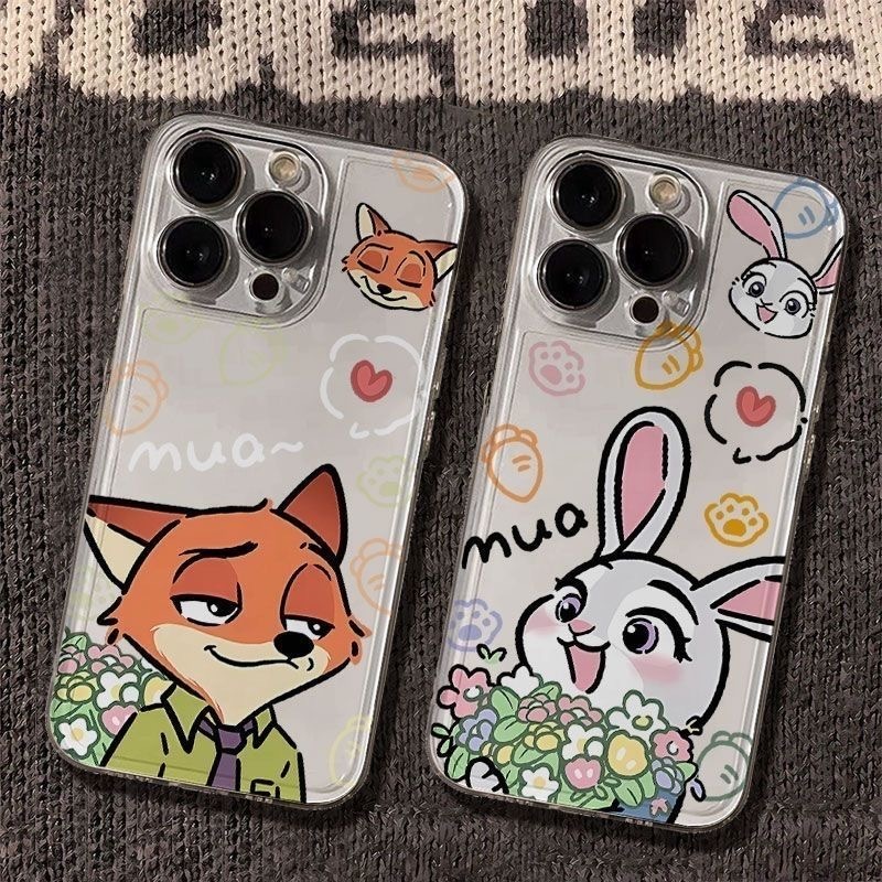 🔥สินค้าพร้อมส่ง! 🦊🐰 ลาย Nick & Judy จาก Zootopia เคส iPhone 17/16/15/14/13/12/11/XS/7/8 คู่รัก IP เต็มไปด้วยความรัก