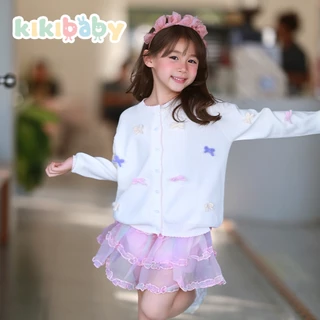 [100-150]เสื้อแขนยาวเด็กผู้หญิง สีพาสเทล กระดุมหน้า เสื้อคอกลมKIKIBABY เสื้อคาดิแกนKS