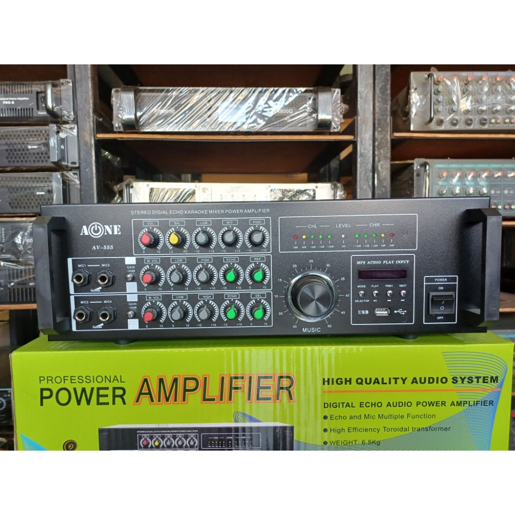 แอมป์ขยาย A-ONE AV-555 USB บูธูท FM ขับดอกลำโพง12-15นิ้ว