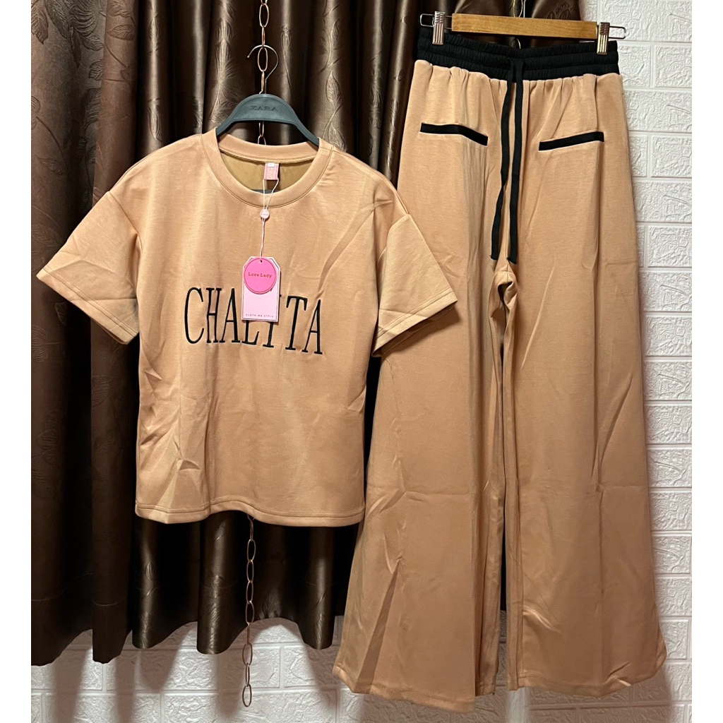 มี S-4xl ราคาโปร✅ชุดเซทวอร์มเสื้อแขนสั้นปัก+กางเกงขายาวผ้าดีมากป้าย Love lady - รูปที่ 3