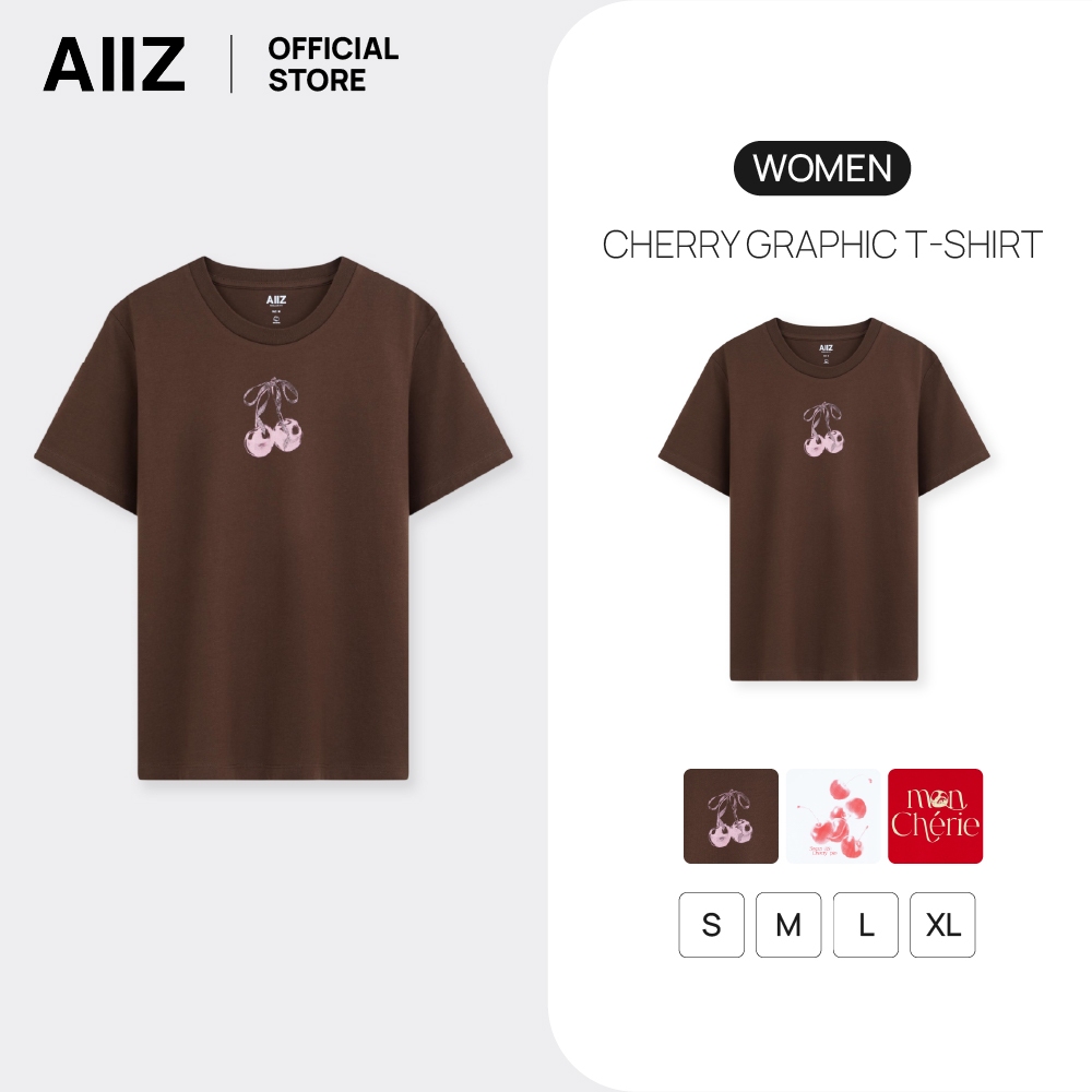 AIIZ เสื้อยืดคอกลมผู้หญิง พิมพ์ลายกราฟิก AIIZ Women's Cherry Graphic T-Shirt