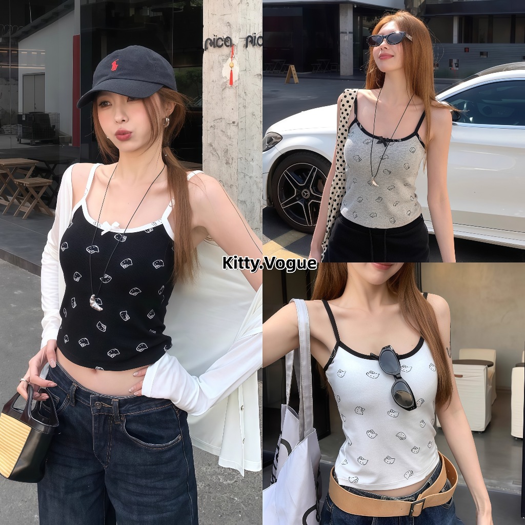 Kitty.Vogue เสื้อสายเดี่ยวลายแมวน้อยสำหรับผู้หญิง มีฟองน้ำเสริม ตัวเสื้อเซ็กซี่และใส่สบาย เหมาะกับฤดูร้อน "FY3702"-0