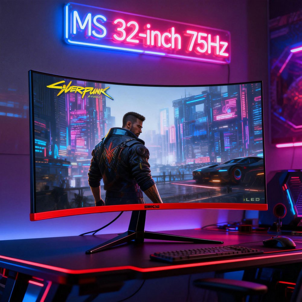 Mingsu 32-inch 1K 75HZ monitor Ultra-large screen thin HDMI+VGA interface computer monitor