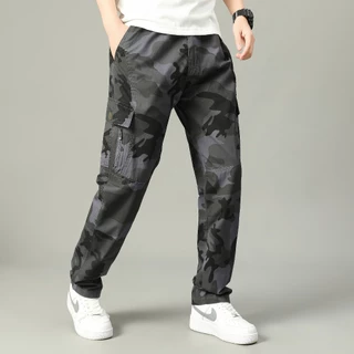 2022#กางเกงขายาวเอวยางยืดลายพรางแบบมีกระเป๋าหลายช่องรุ่นล่าสุด BIG SIZE 100% cotton