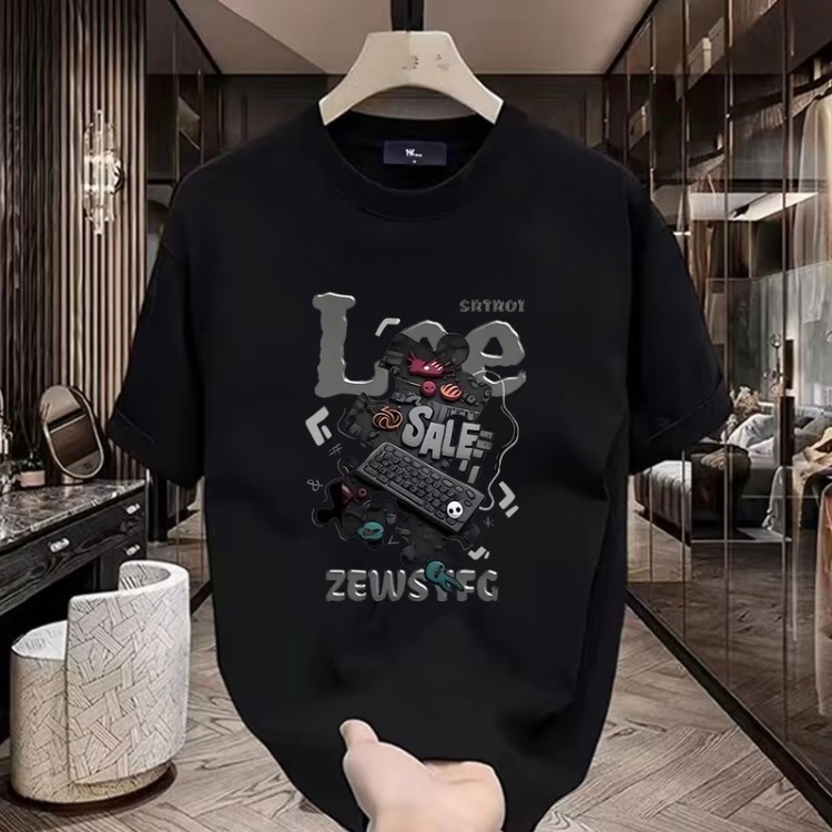 ฤดูร้อน เสื้อยืดแขนสั้นผู้ชายพิมพ์ลายตัวอักษรผ้าฝ้าย รูปแบบคีย์บอร์ด เสื้อยืดแขนสั้นผู้ชายที่ทันสมัย ผ้าฝ้ายอเนกประสงค์