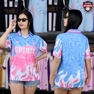 HARU เสื้อกีฬาคอปก ลายไฟสุดเท่ห์ ผ้ายับยาก แห้งไว ใส่สบายทุกกิจกรรม [ส่งฟรี | จากโรงงานไทย]