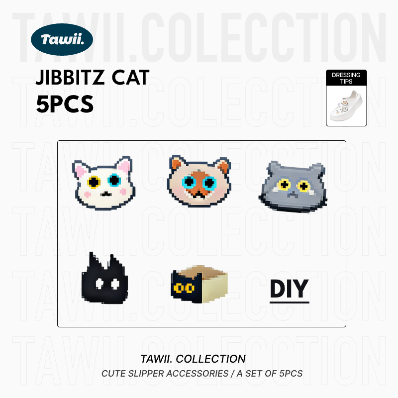 Tawii. ออกแบบแมวน่ารัก Jibbitz รองเท้าอุปกรณ์เสริม 5pcs Set